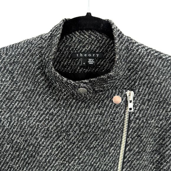 THEORY Kinde Purposeful Twill Moto Asymmetrical Zip Black Gray Jacket Size 4 - Picture 3 of 10